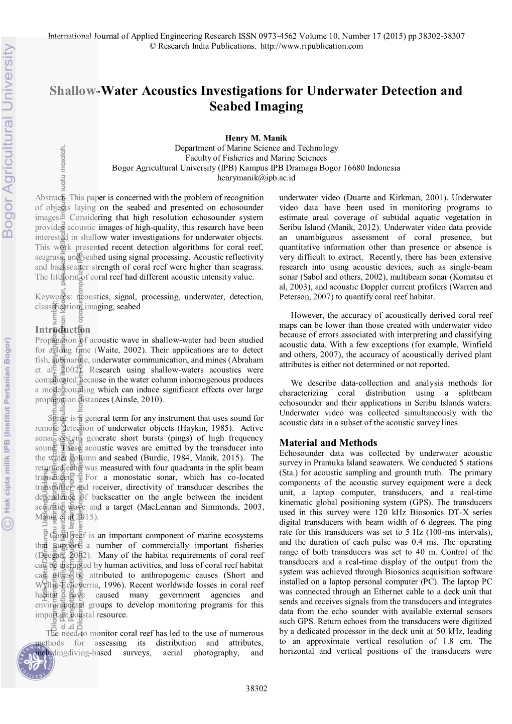 Shallow-Water Acoustics Investigations for Underwater Detection and Seabed Imaging