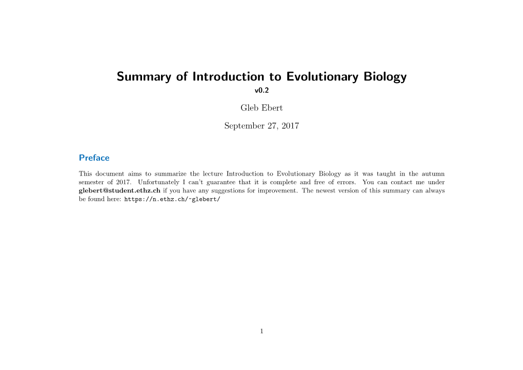 Summary of Introduction to Evolutionary Biology V0.2