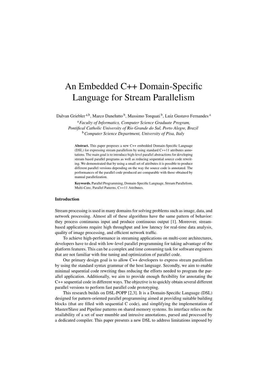 An Embedded C++ Domain-Specific Language for Stream Parallelism