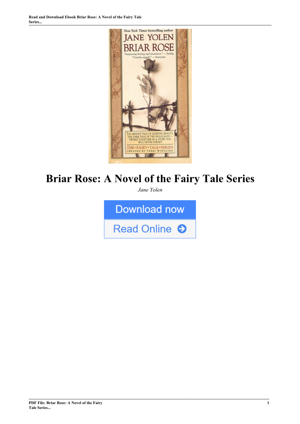 Briar Rose: a Novel of the Fairy Tale Series by Jane Yolen