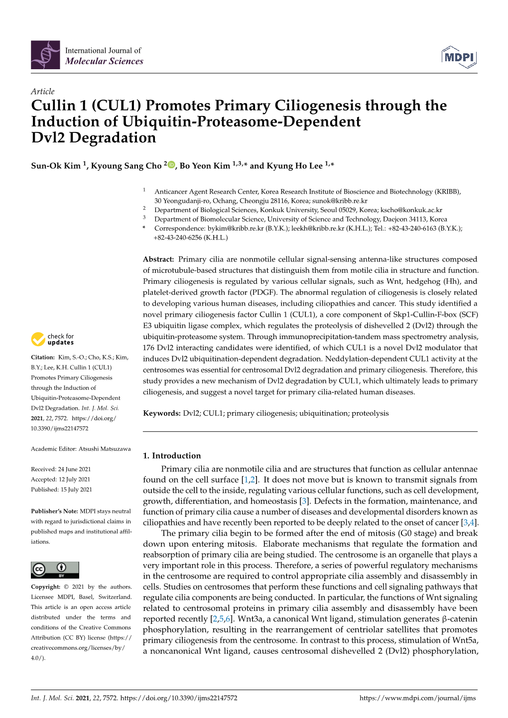 CUL1) Promotes Primary Ciliogenesis Through the Induction of Ubiquitin-Proteasome-Dependent Dvl2 Degradation