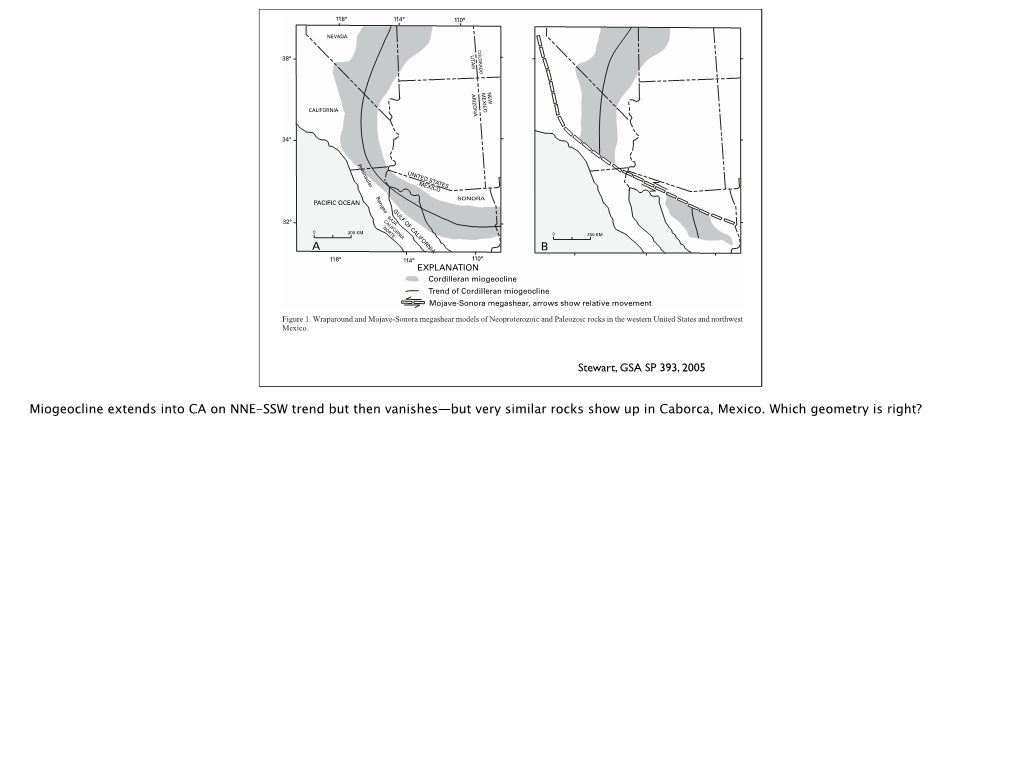 Miogeocline Extends Into CA on NNE-SSW Trend but Then Vanishes—But Very Similar Rocks Show up in Caborca, Mexico