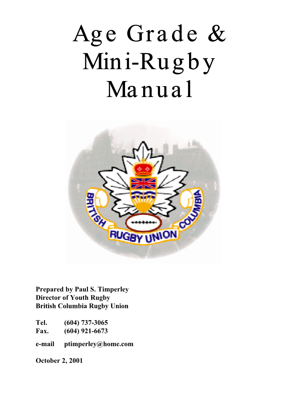 Age Grade & Age Grade & Mini-Rugby Manual