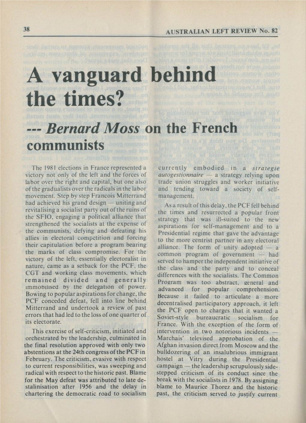 Bernard Moss on the French Communists