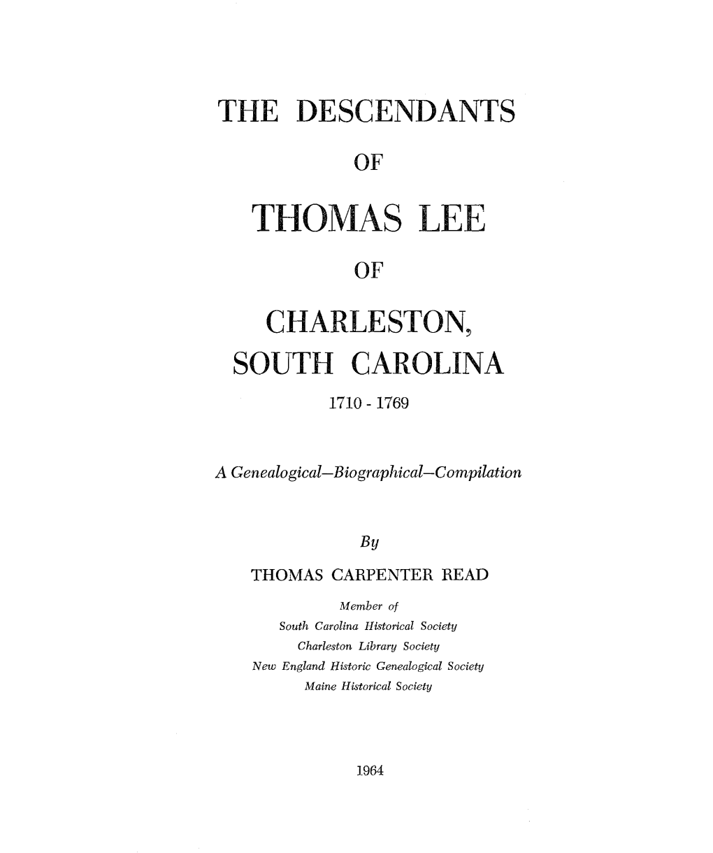 Thomas Lee of Charleston, South Carolina 1710 - 1769