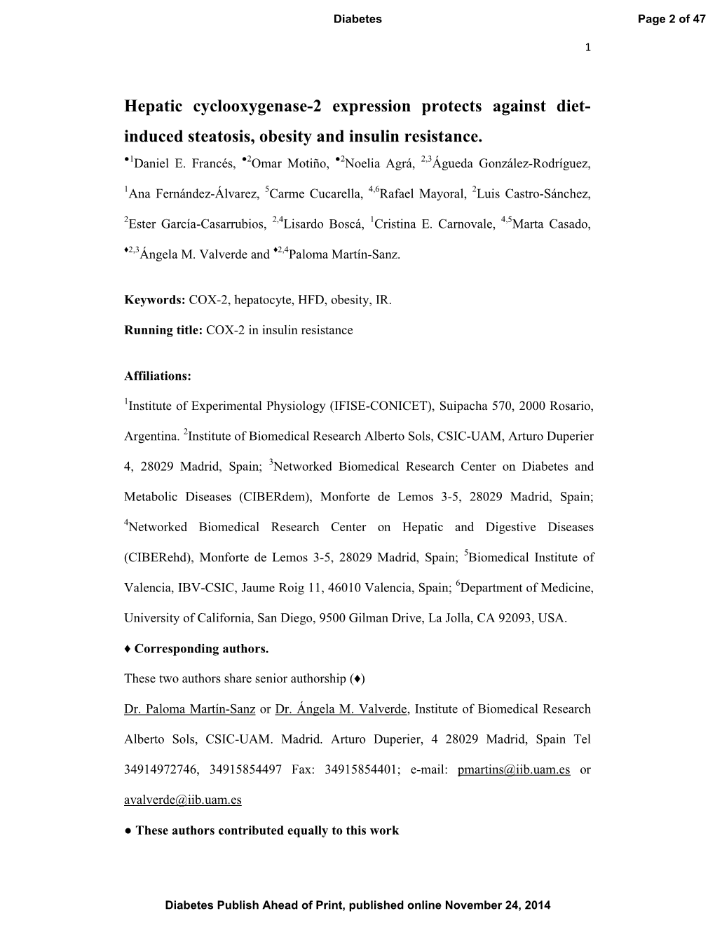 Hepatic Cyclooxygenase-2 Expression Protects Against Diet- Induced Steatosis, Obesity and Insulin Resistance