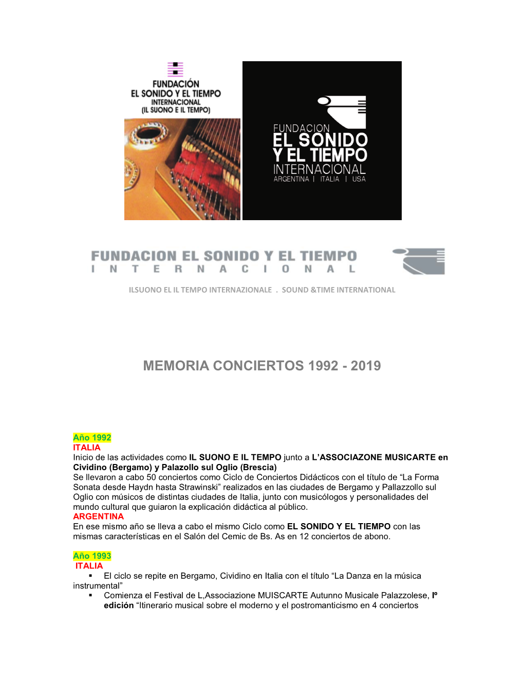 Memoria Conciertos 1992 - 2019