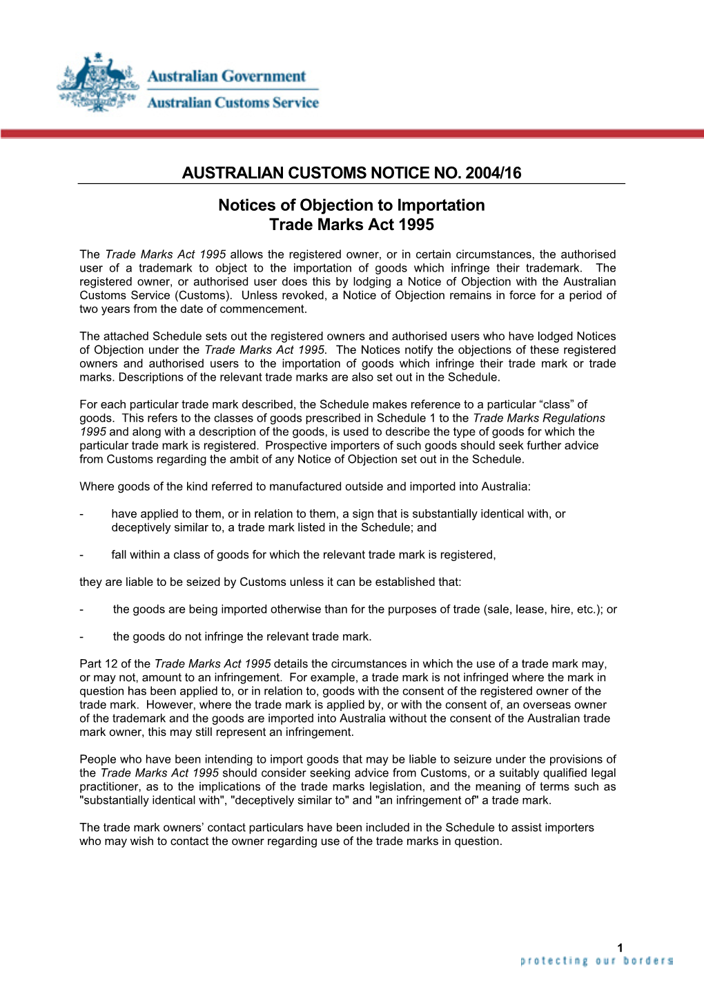 Australian Customs Notice 2004/16