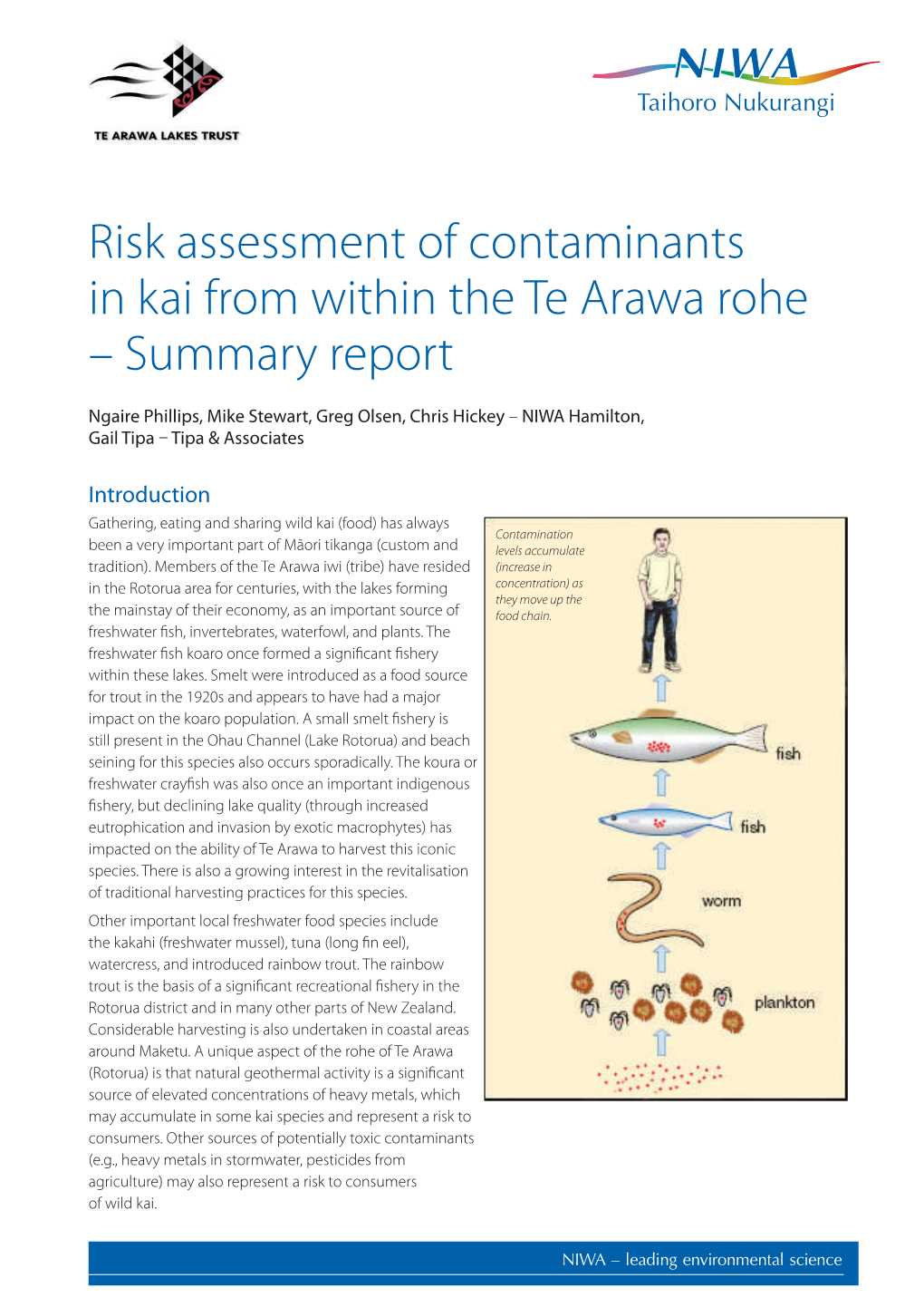 Risk Assessment of Contaminants in Kai from Within the Te Arawa Rohe – Summary Report