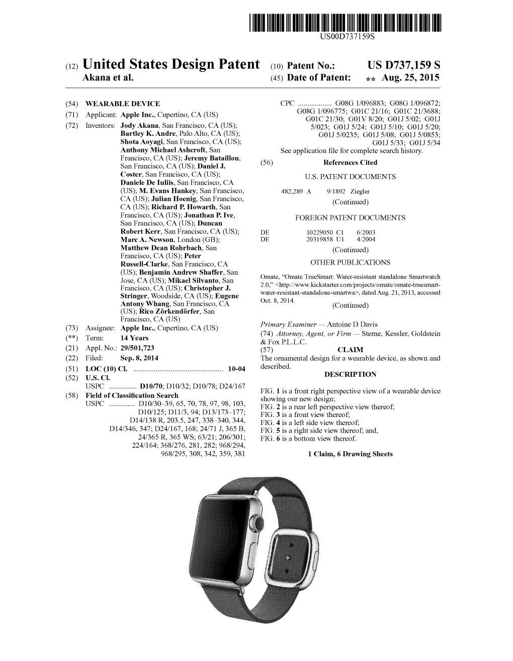 (12) United States Design Patent (10) Patent No.: US D737,159 S Akana Et Al