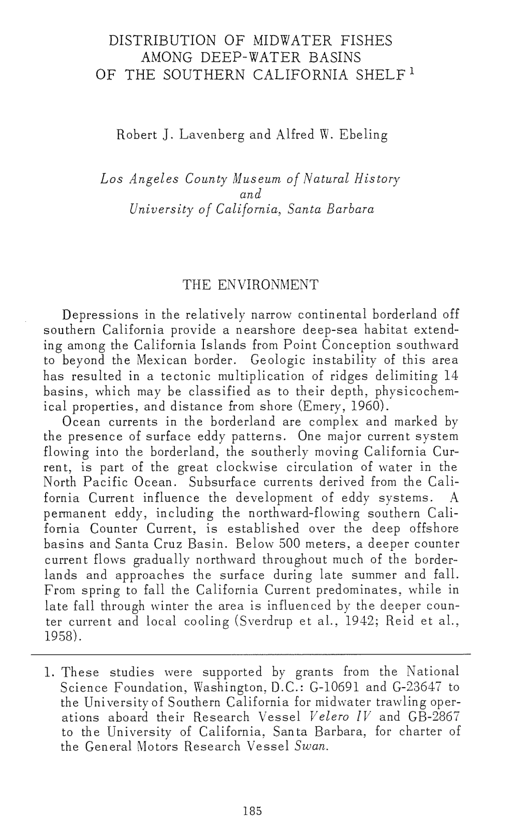 DISTRIBUTION of MIDWATER FISHES AMONG DEEP-WATER BASINS of the SOUTHERN CALIFORNIA SHELF L