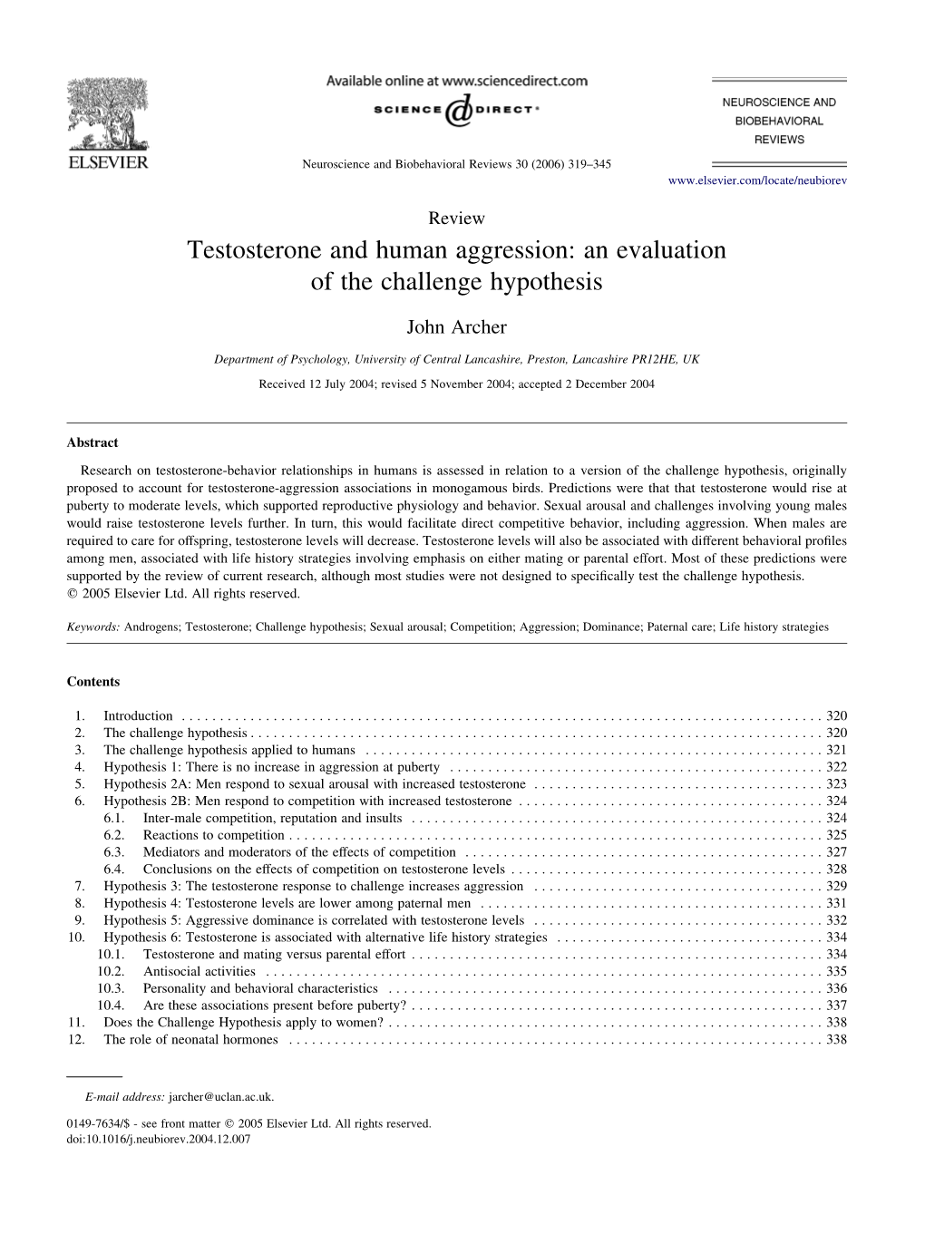 Testosterone and Human Aggression: an Evaluation of the Challenge Hypothesis