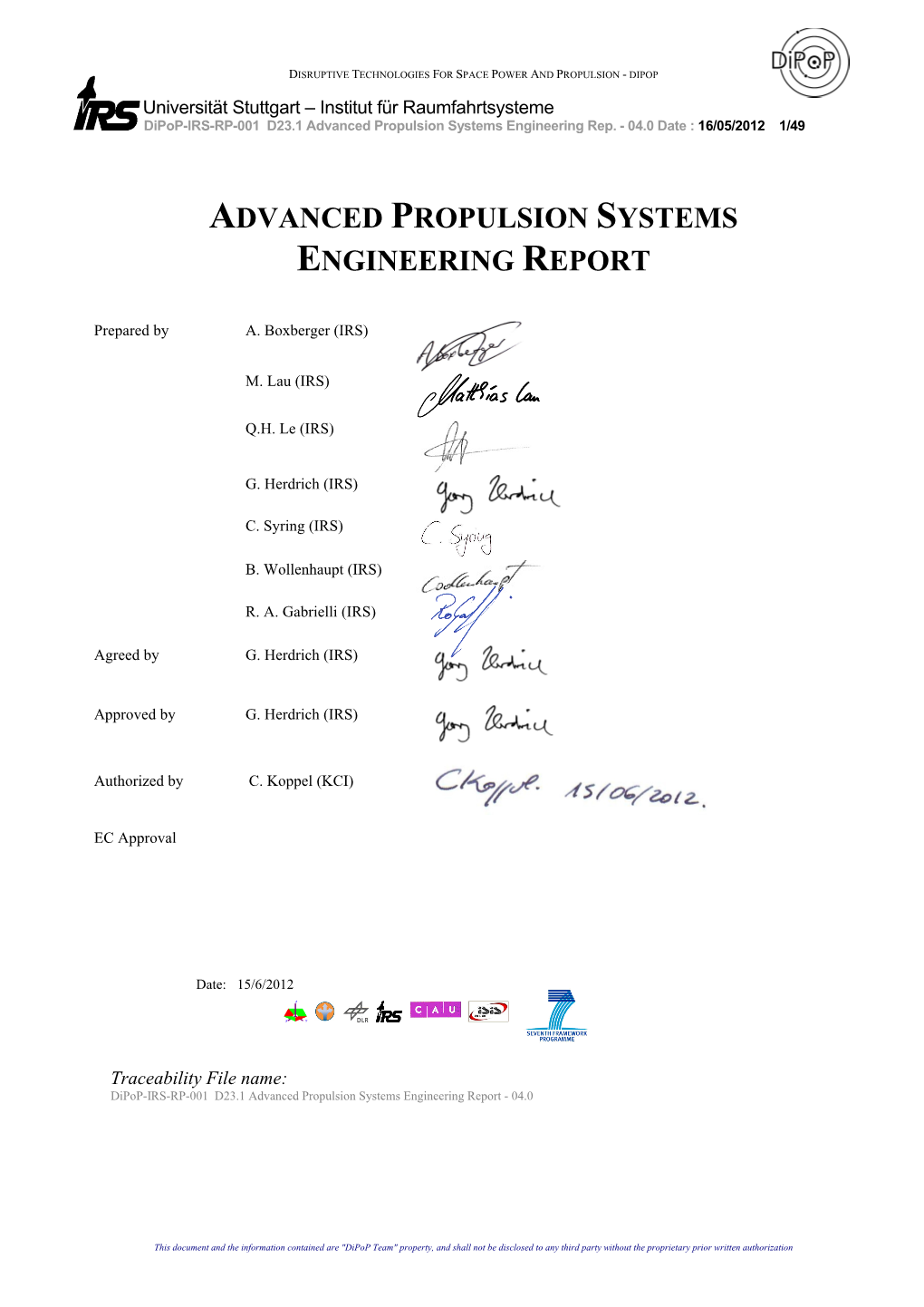 Advanced Propulsion Systems Engineering Report