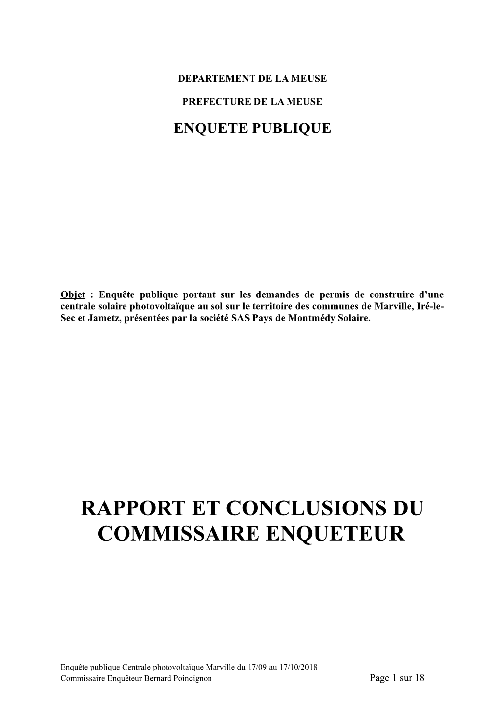 Rapport Et Conclusion Du Commissaire Enquêteur