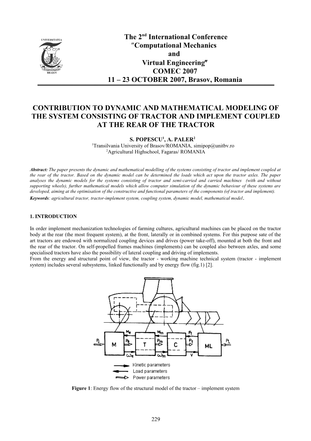 Contribution to Dynamic and Mathematical Modeling of the System Consisting of Tractor