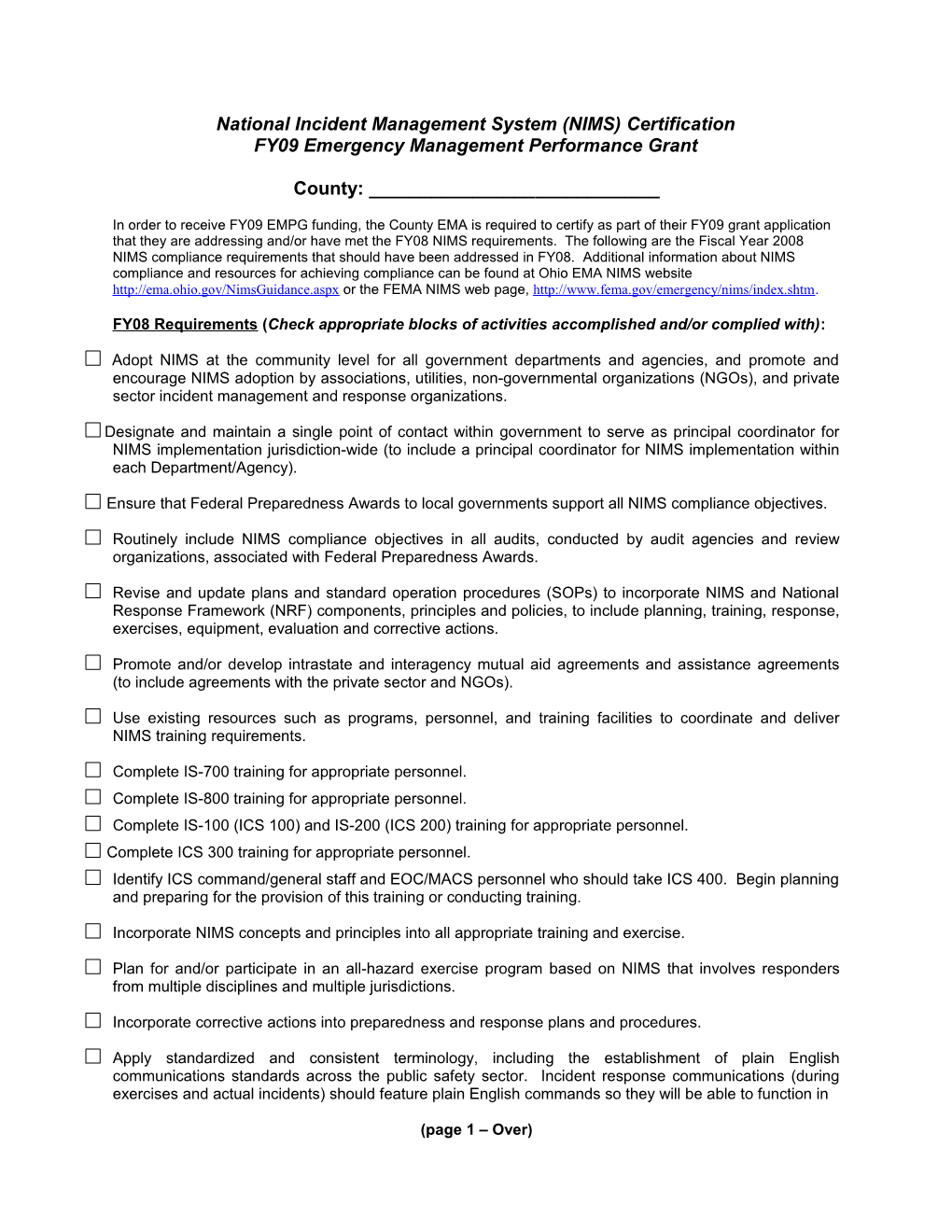 National Incident Management System (NIMS) Certification