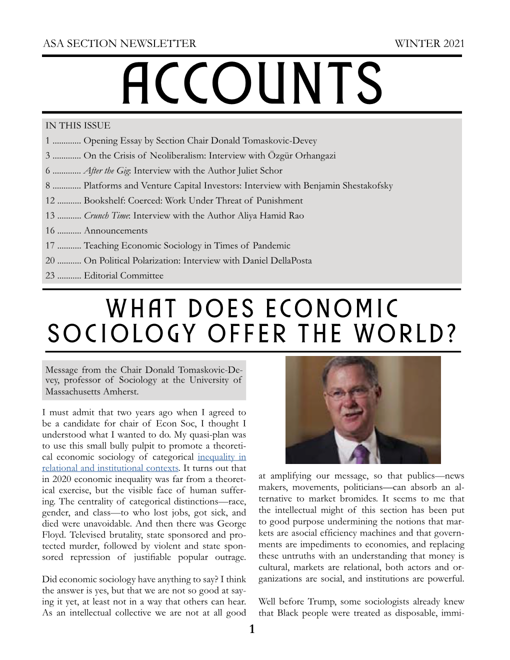 Winter 2021 Accounts in This Issue 1