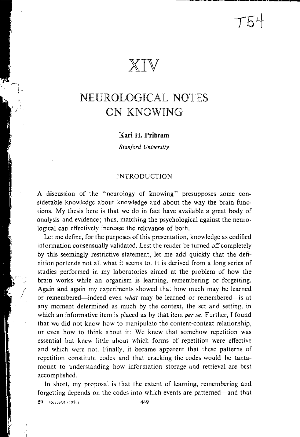 Neurological Notes on Knowing 451