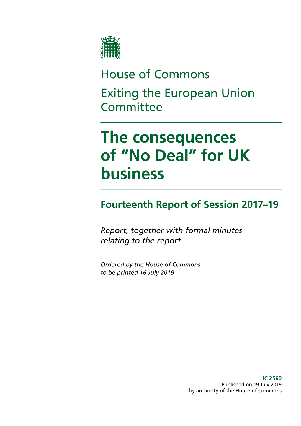 Report (The Consequences of “No Deal” for UK Business)