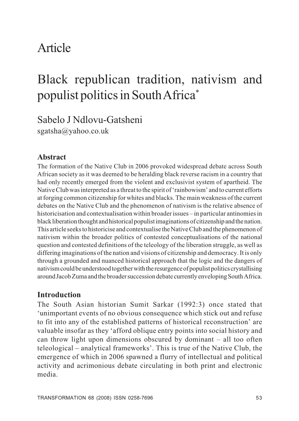 Article Black Republican Tradition, Nativism