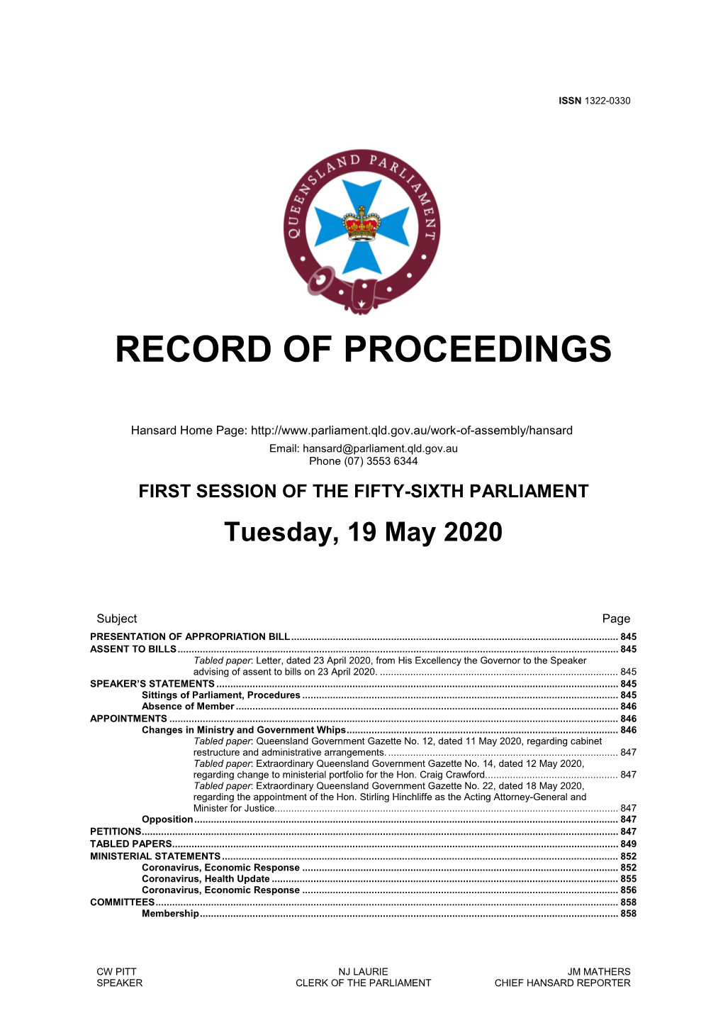 Record of Proceedings