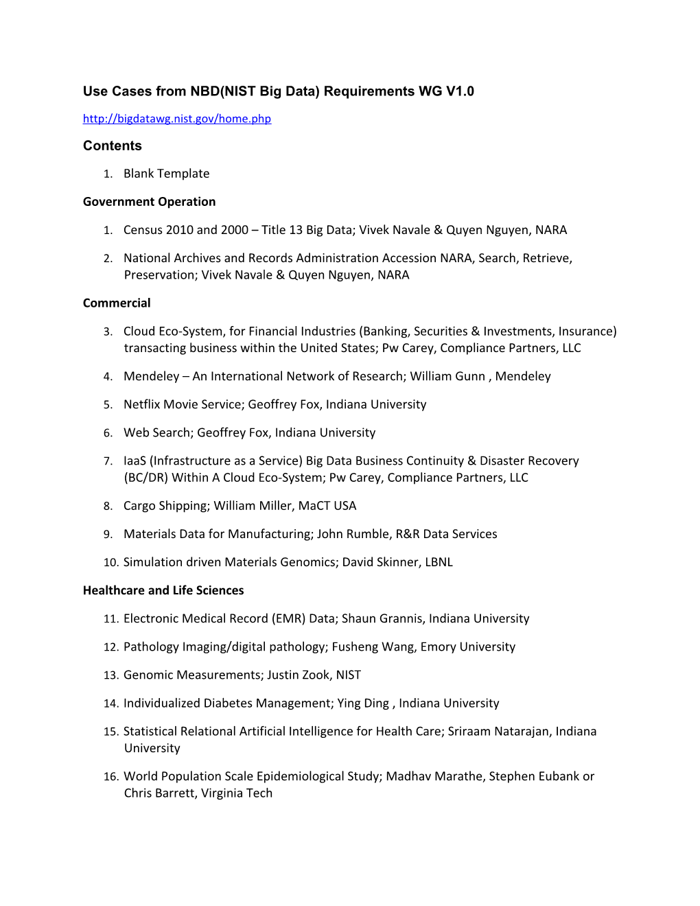 Use Cases from NBD(NIST Big Data) Requirements WG V1.0