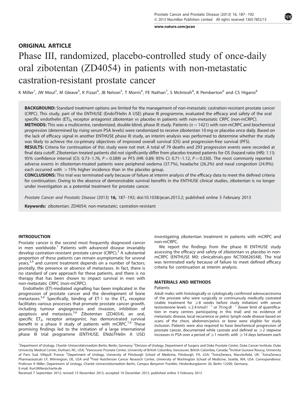 (ZD4054) in Patients with Non-Metastatic Castration-Resistant Prostate Cancer