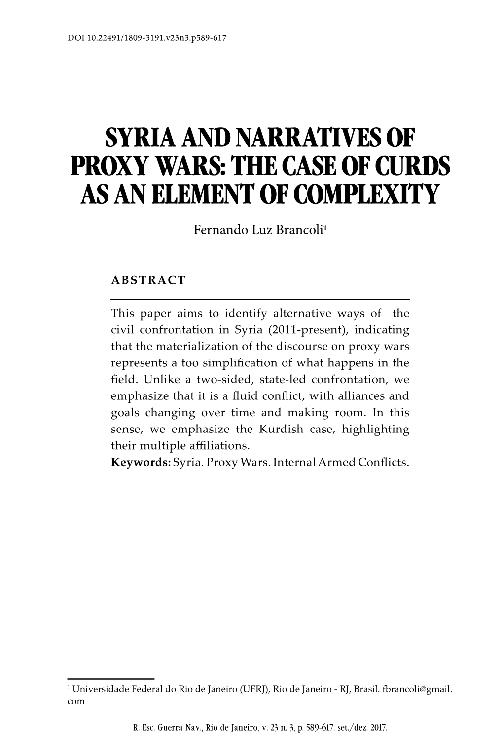 Syria and Narratives of Proxy Wars: the Case of Curds As an Element of Complexity
