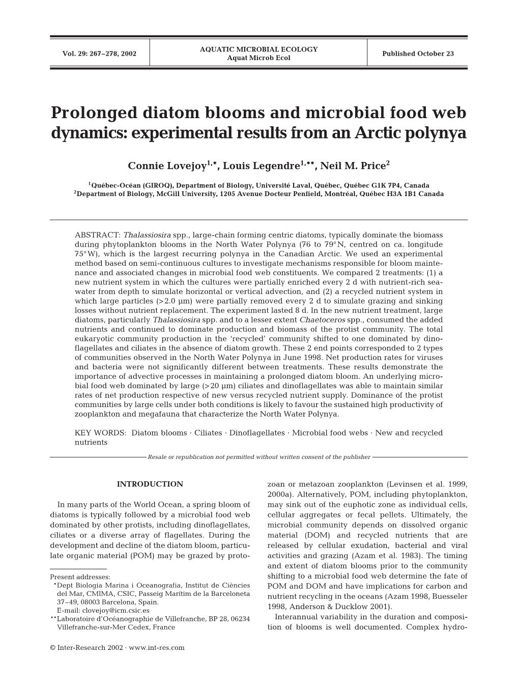 Prolonged Diatom Blooms and Microbial Food Web Dynamics: Experimental Results from an Arctic Polynya