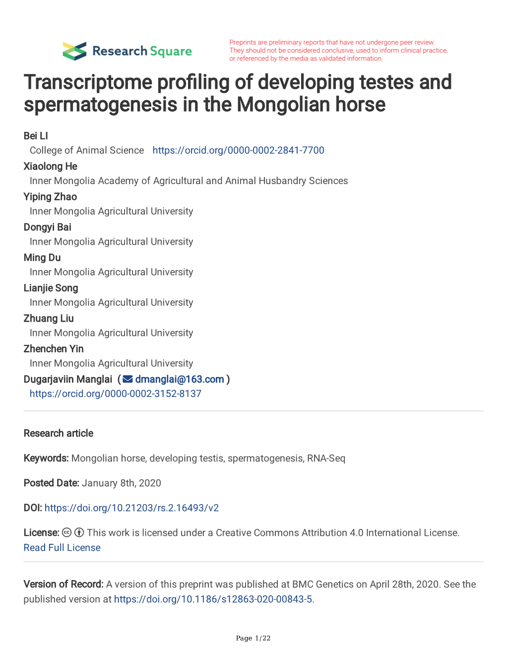 Transcriptome Profiling of Developing Testes And