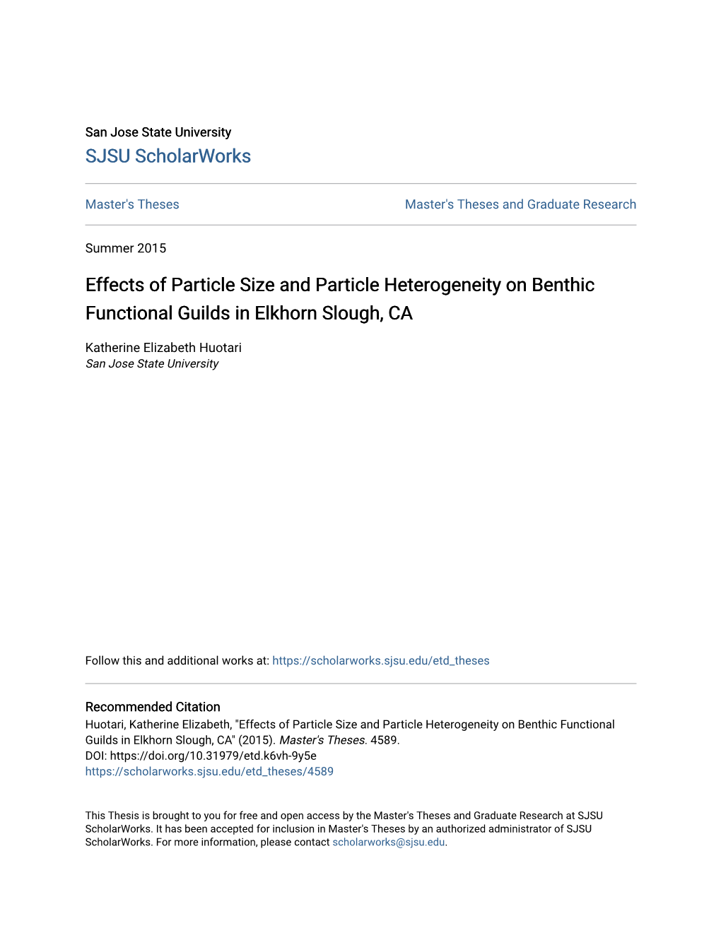 Effects of Particle Size and Particle Heterogeneity on Benthic Functional Guilds in Elkhorn Slough, CA