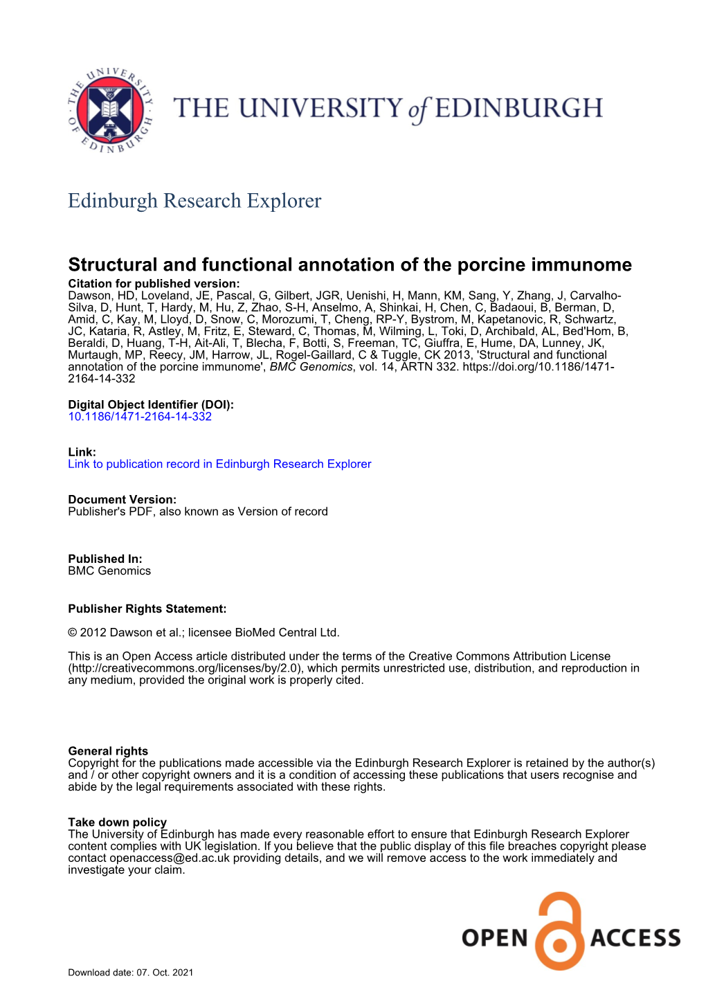 Structural and Functional Annotation of the Porcine Immunome