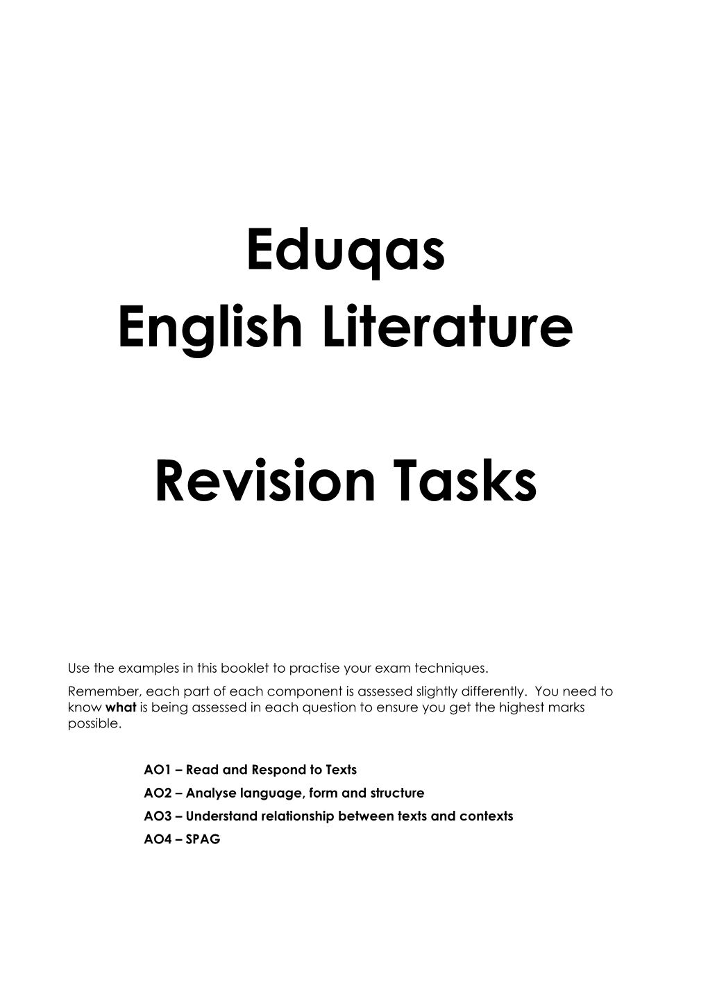 Eduqas English Literature Revision Tasks