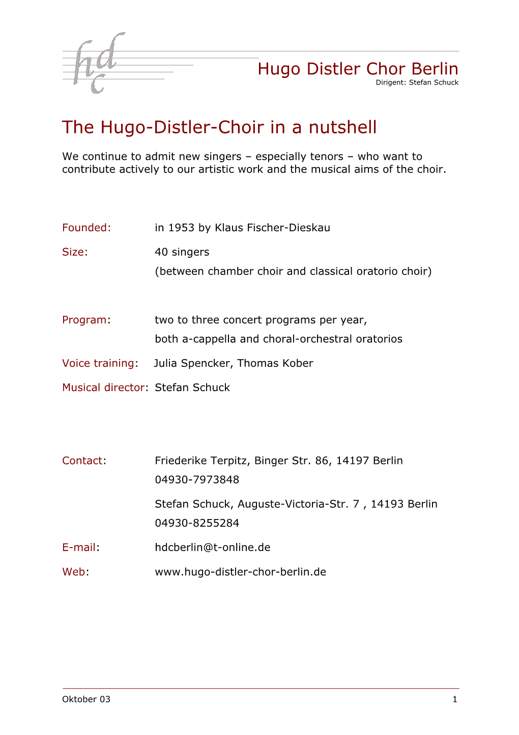 The Hugo-Distler-Choir in a Nutshell