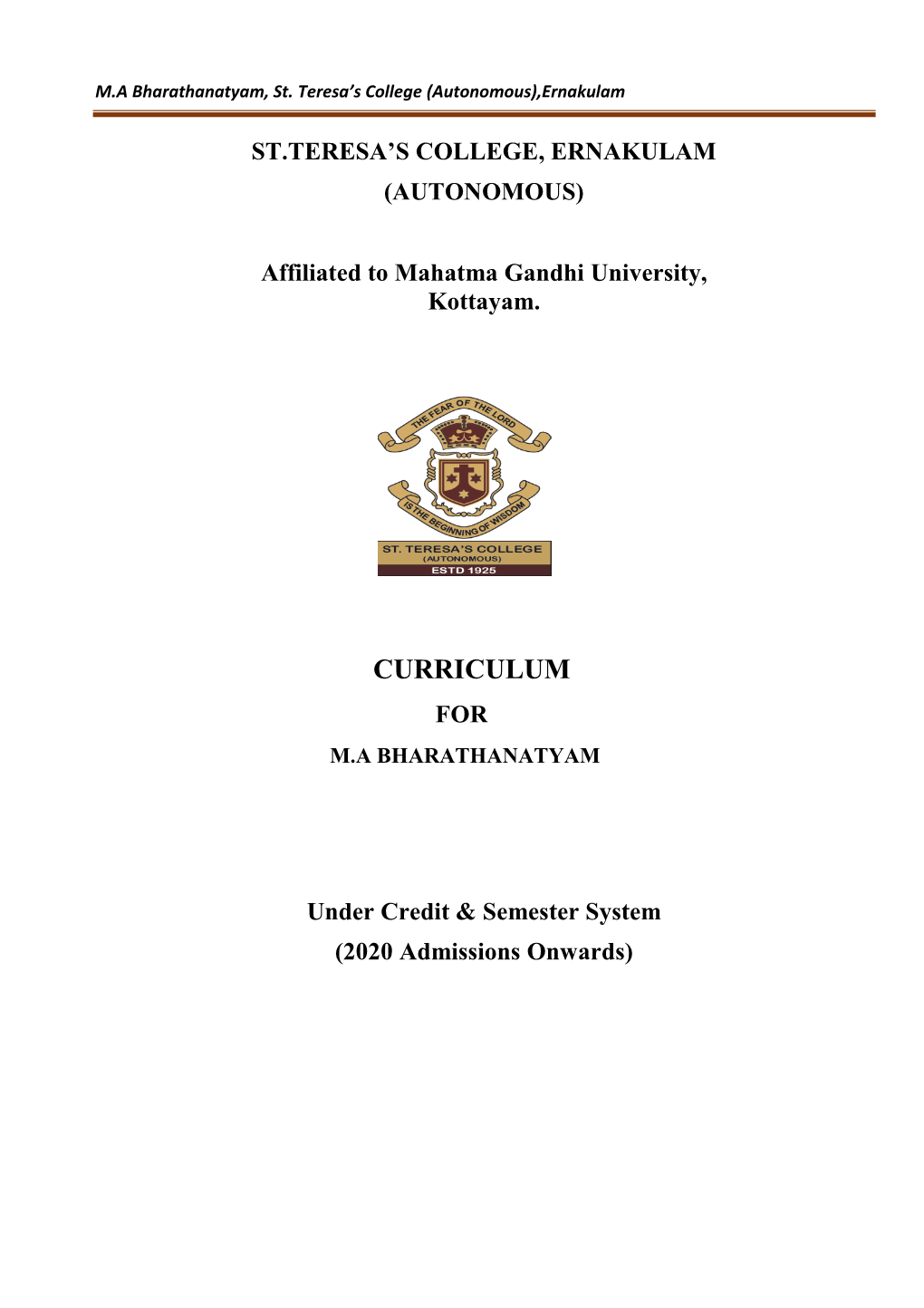 Curriculum for M.A Bharathanatyam