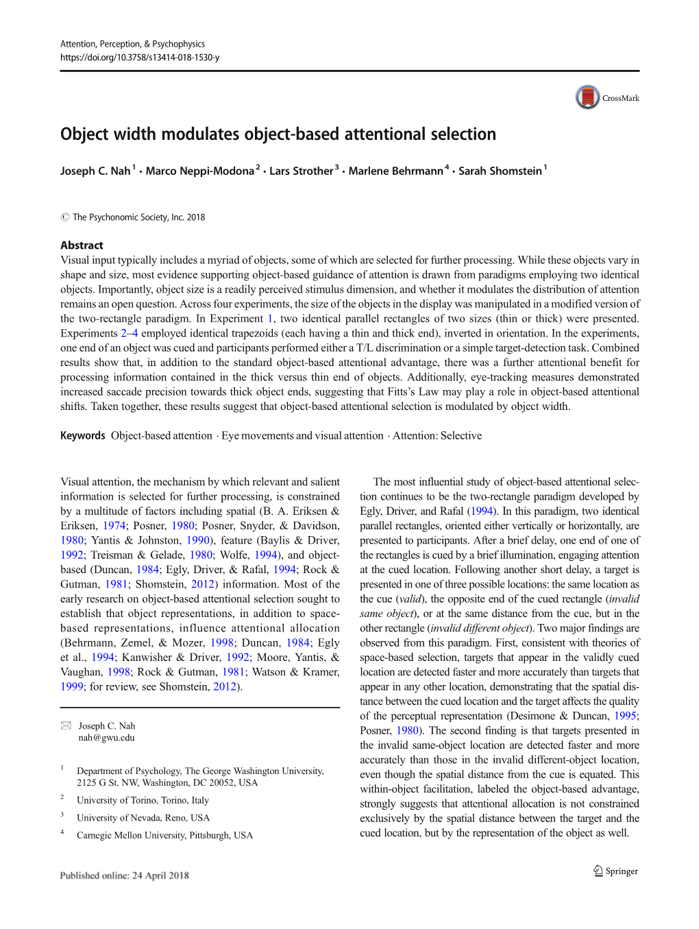 Object Width Modulates Object-Based Attentional Selection