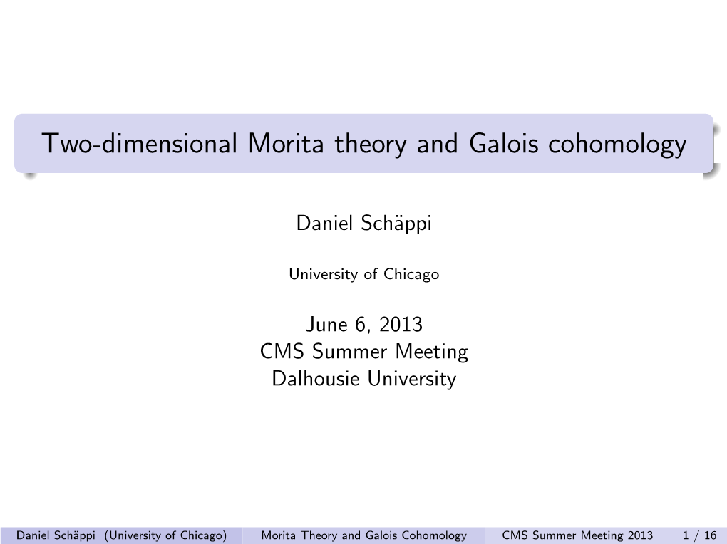 Two-Dimensional Morita Theory and Galois Cohomology