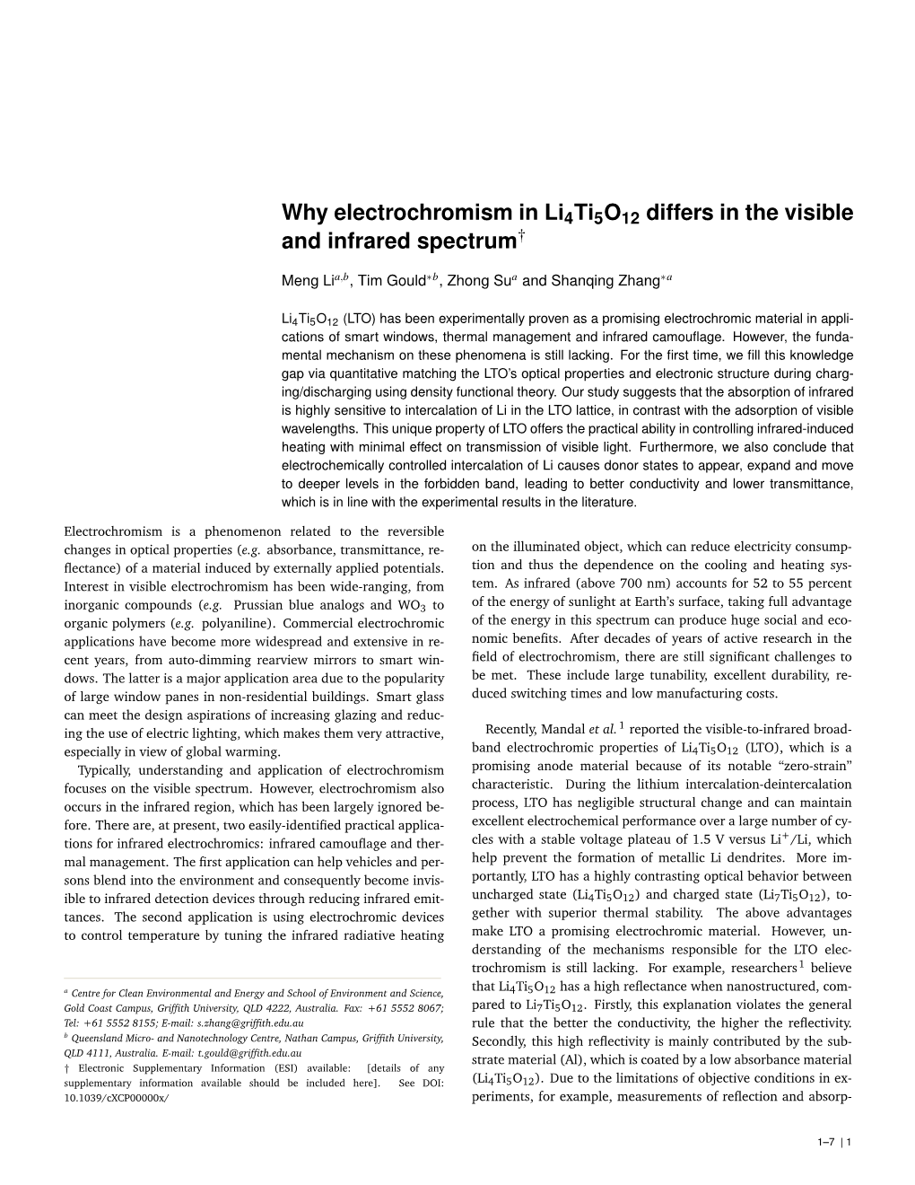Why Electrochromism in Li4ti5o12 Differs in the Visible and Infrared Spectrum†