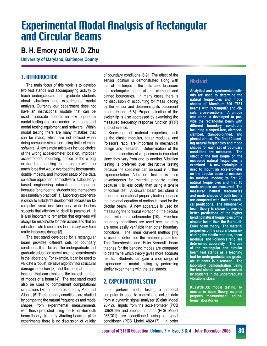 Experimental Modal Analysis of Rectangular and Circular Beams B