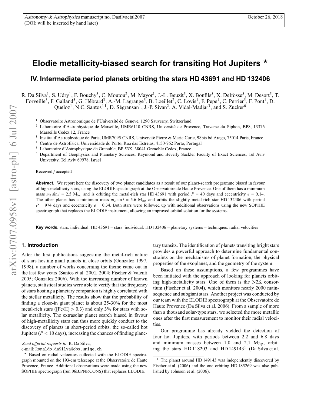 Elodie Metallicity-Biased Search for Transiting Hot Jupiters IV