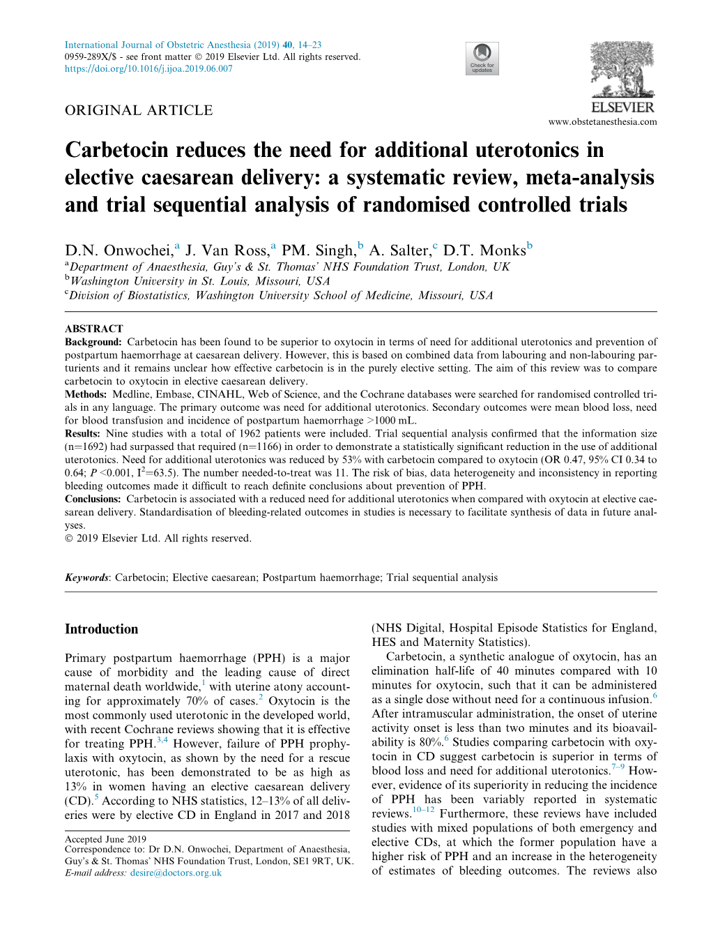 Carbetocin Reduces the Need for Additional Uterotonics in Elective