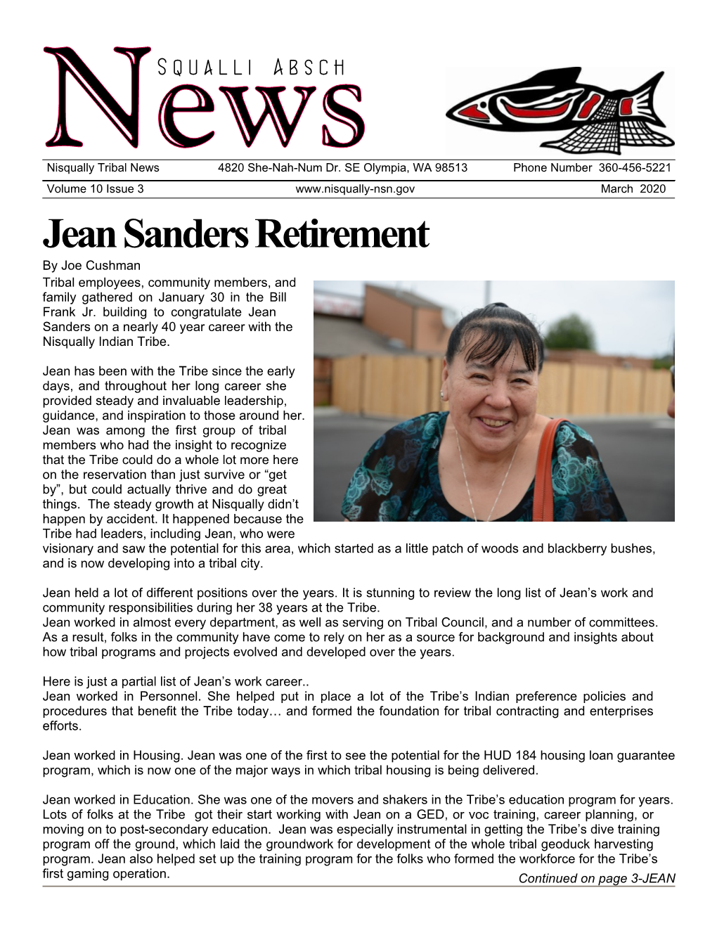 Jean Sanders Retirement by Joe Cushman Tribal Employees, Community Members, and Family Gathered on January 30 in the Bill Frank Jr