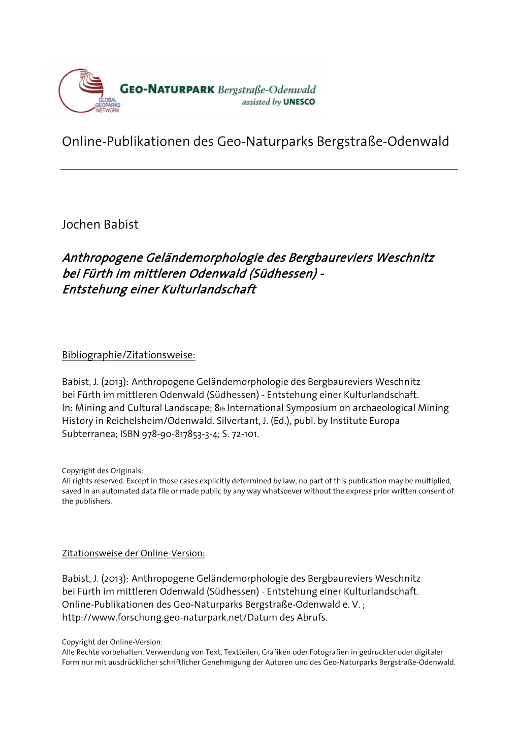 Online-Publikationen Des Geo-Naturparks Bergstraße-Odenwald