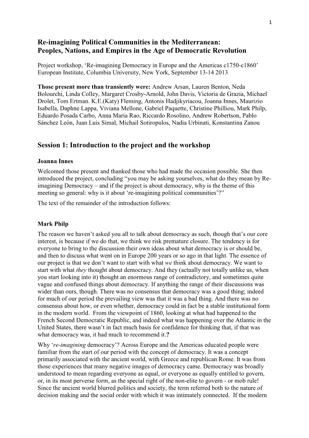 Re-Imagining Political Communities in the Mediterranean: Peoples, Nations, and Empires in the Age of Democratic Revolution