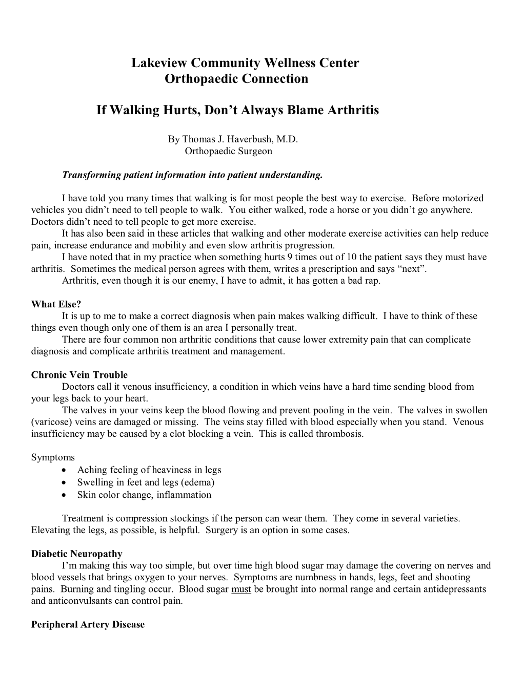 Lakeview Community Wellness Center Orthopaedic Connection If Walking Hurts, Don't Always Blame Arthritis