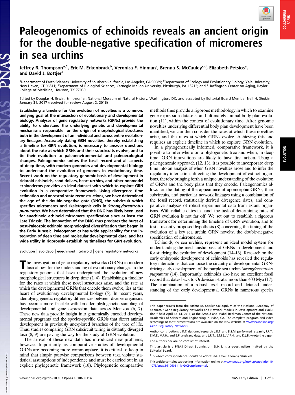 Paleogenomics of Echinoids Reveals an Ancient Origin for the Double