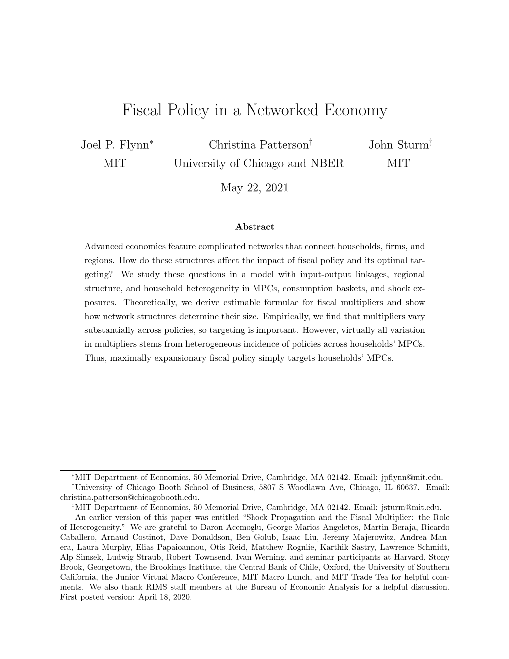 Fiscal Policy in a Networked Economy