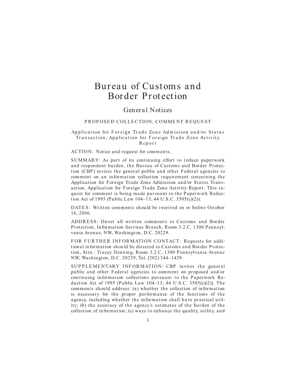 Bureau of Customs and Border Protection General Notices