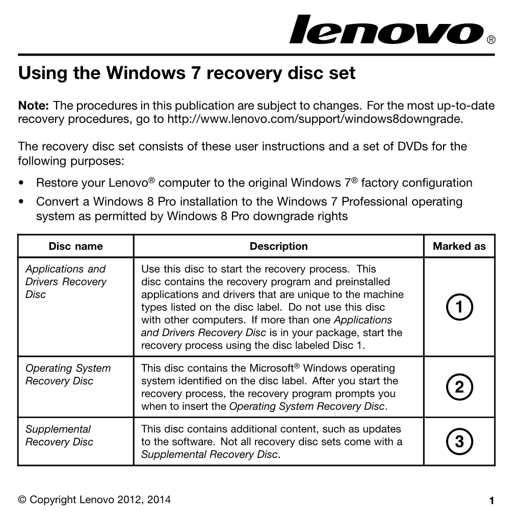 Using the Windows 7 Recovery Disc Set