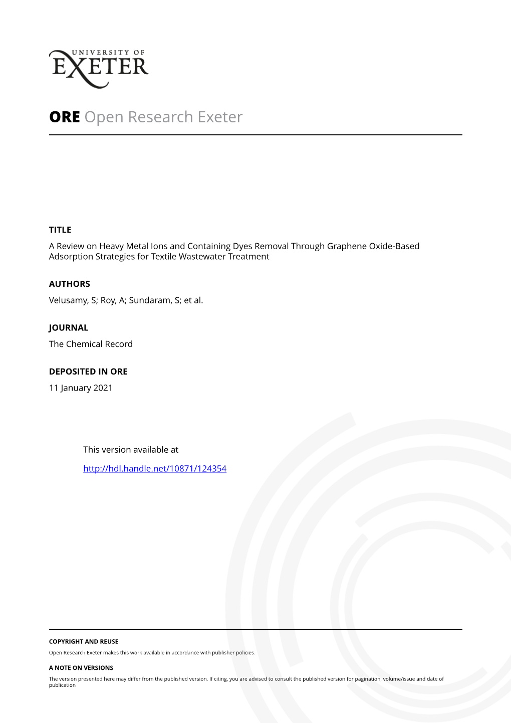 A Review on Heavy Metal Ions and Containing Dyes Removal Through Graphene Oxide-Based Adsorption Strategies for Textile Wastewater Treatment